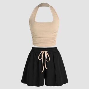 Crop top & elastic waist with matching shorts.